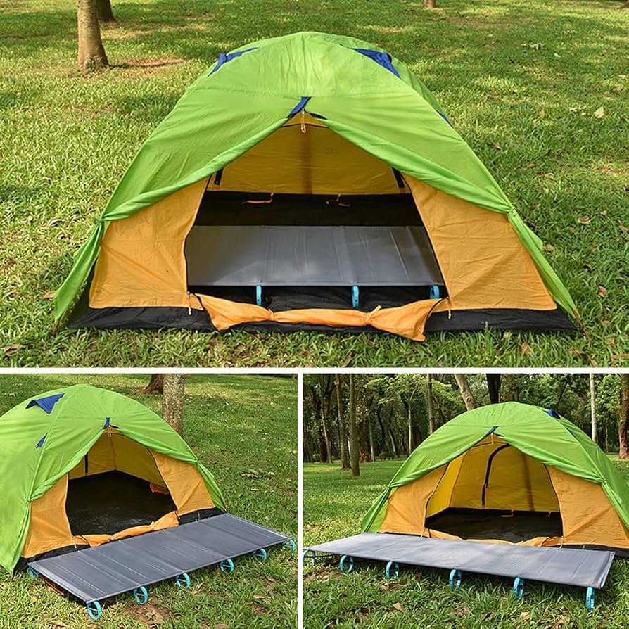 camas plegables ultraligeras en tienda de campaña